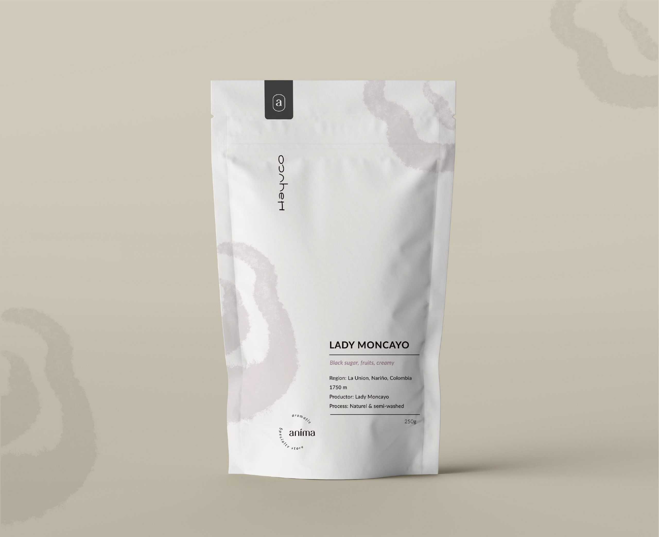 Design d'un emballage pour un paquet de café pour l'identite visuelle du café Anima, par un studio de graphisme suisse à Lausanne