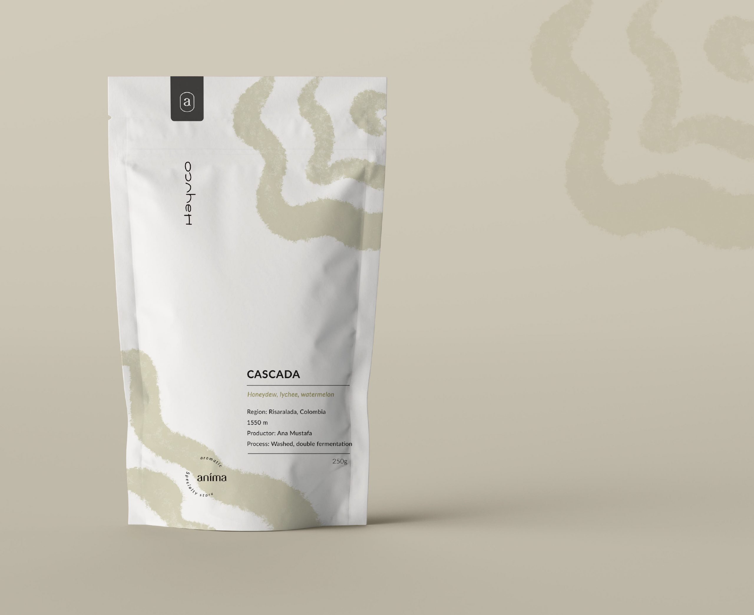 Design d'un emballage pour un paquet de café pour l'identite visuelle du café Anima, par un studio de graphisme suisse à Lausanne