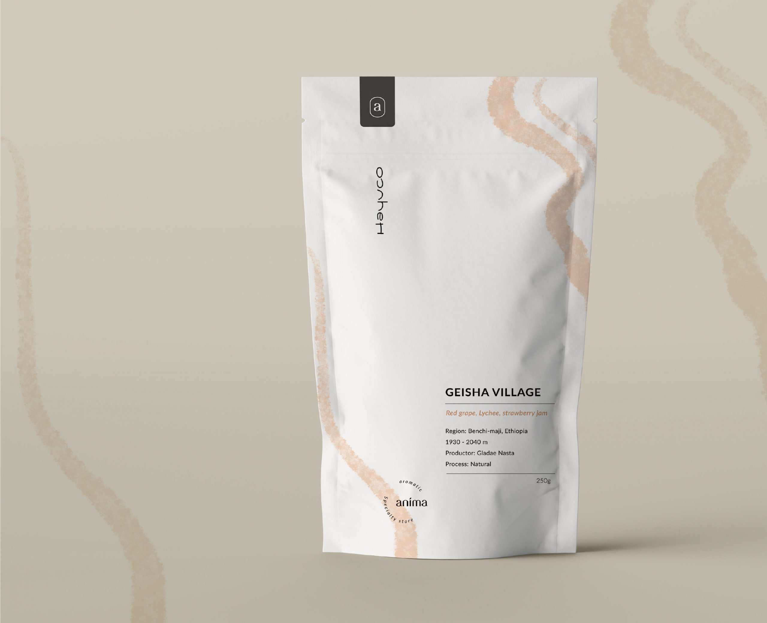 packaging design of coffee bag for the brand identity of anima, by swiss graphic design studio in lausanne