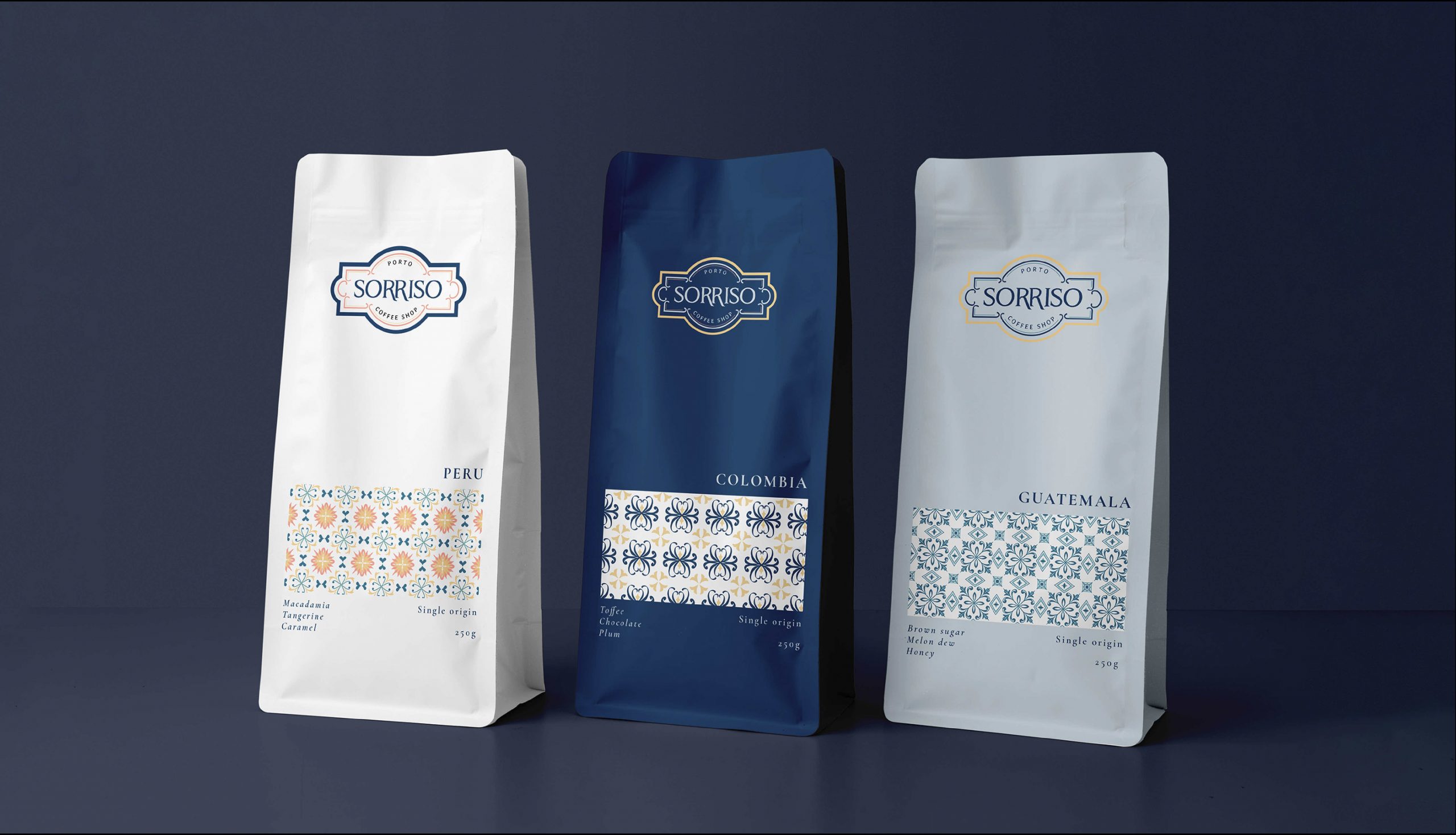 packaging design of coffee bags for a cafe in Portugal, in an authentic and minimalist style, by a Swiss graphic design studio in Lausanne