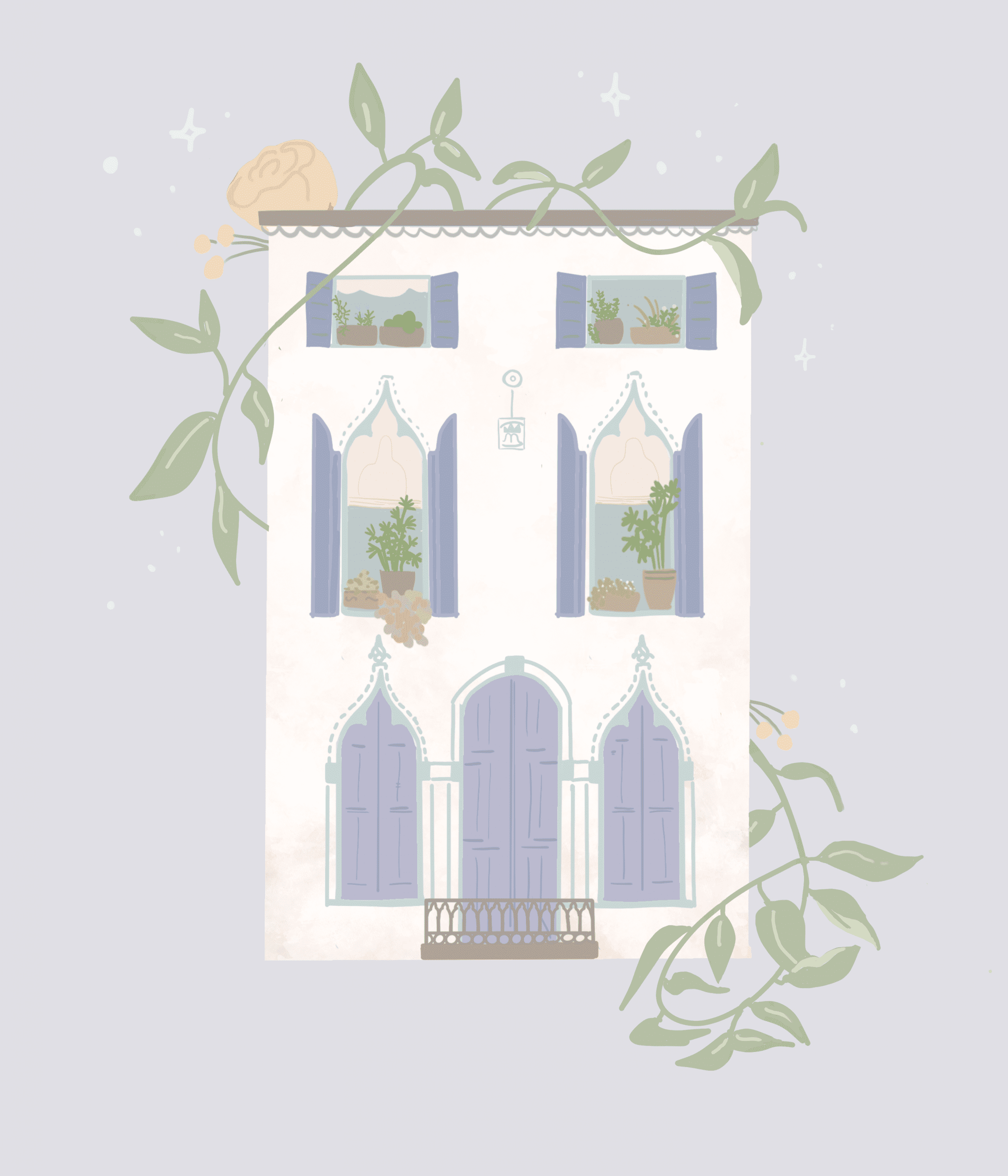 Cute illustration of venetian house, in a pastel colors and painting style. By graphic designer in Lausanne
