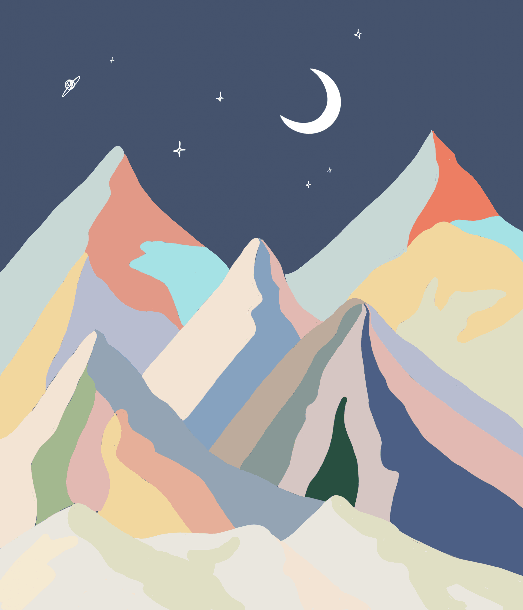 colorful digital illustration of mountains, in an abstract style