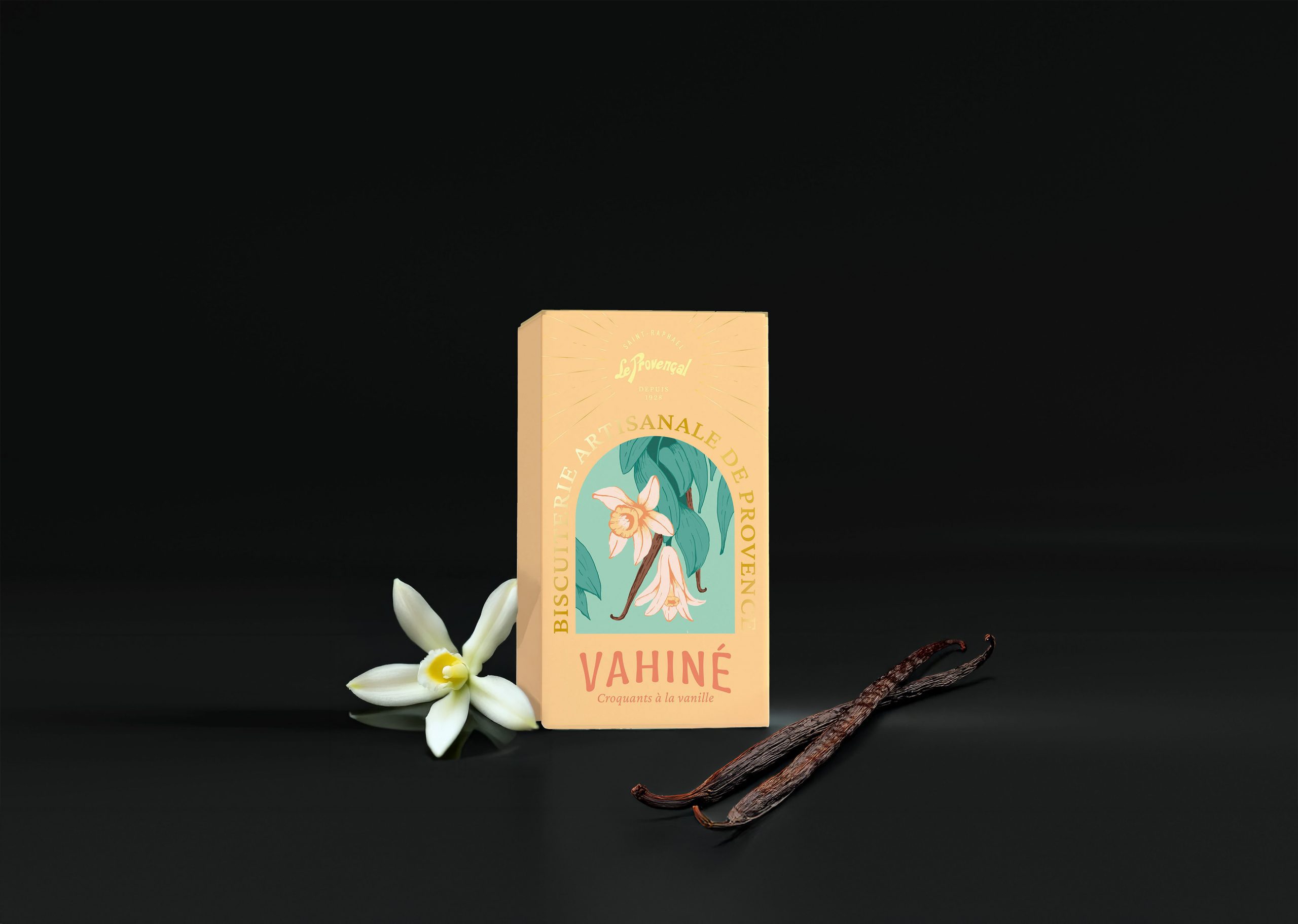 packaging design pour une entreprise de biscuits artisanaux, dans un style coloré, élégant et rétro, par un studio de design graphique suisse à Lausanne