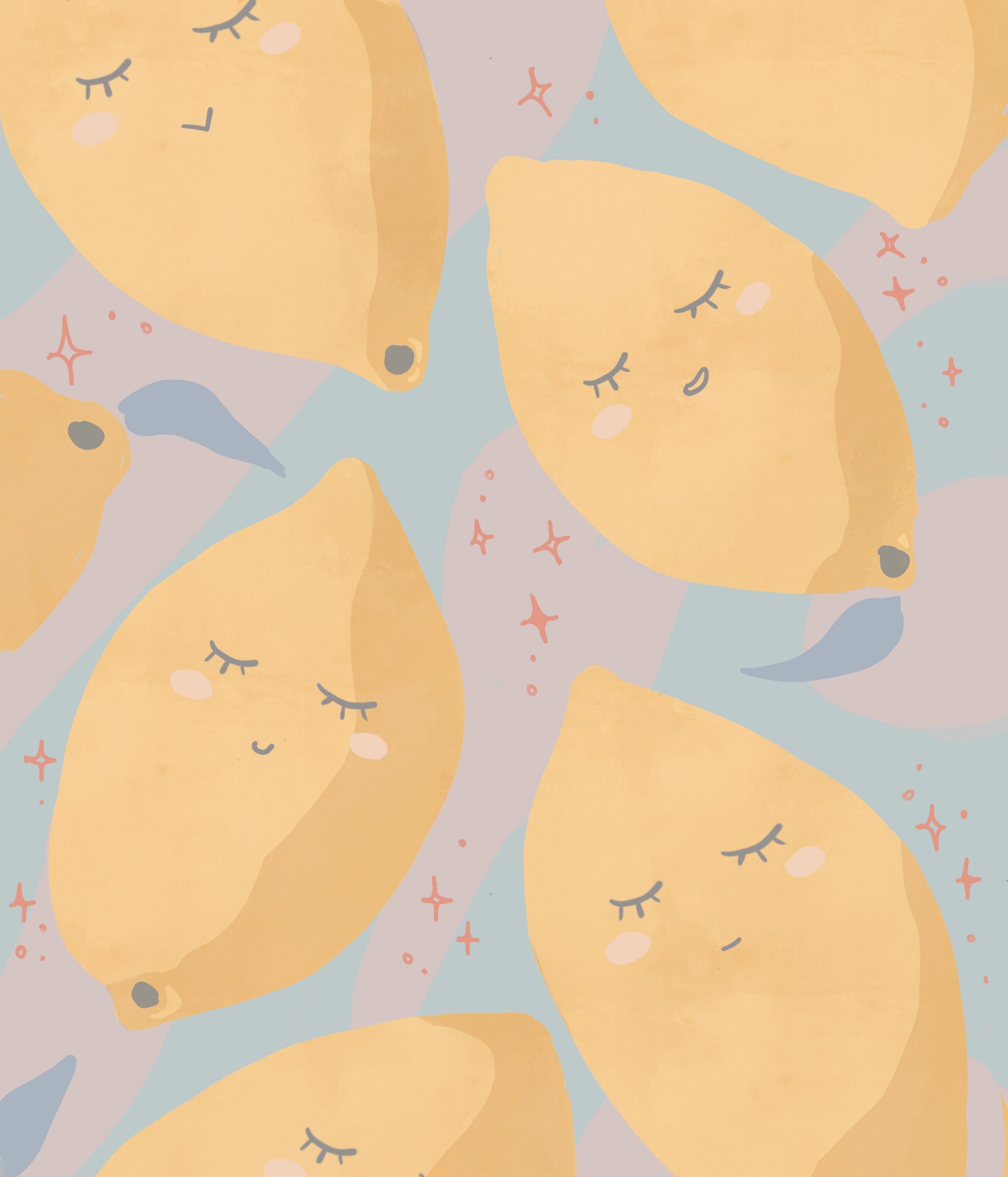cute illustration of lemons in a pastel, vintage style