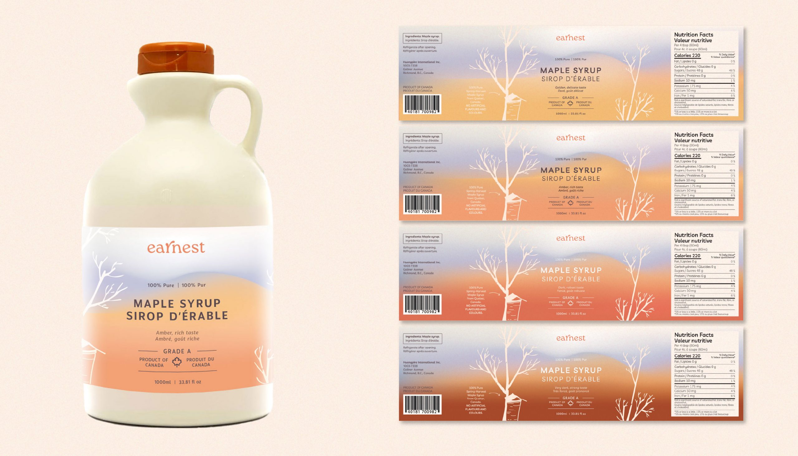packaging design for maple syrup bottle, in an elegant and minimalistic style. By graphic design studio in lausanne, switzerland