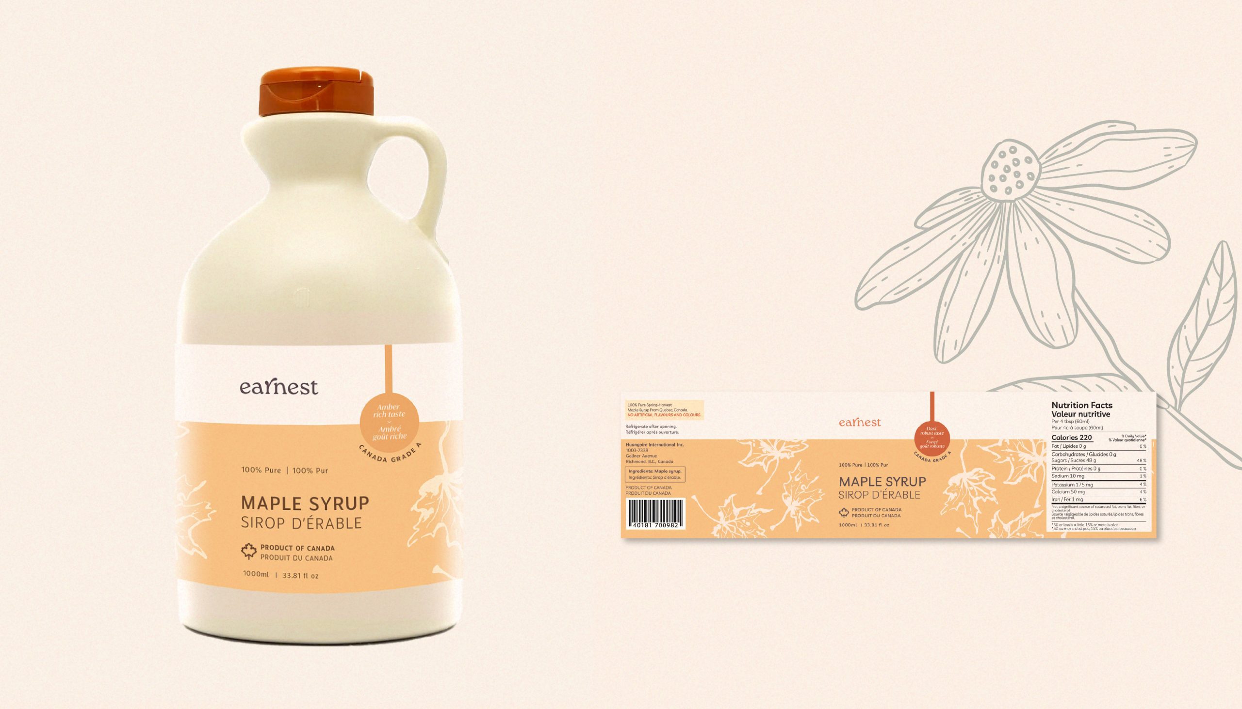 packaging design for maple syrup bottle, in an elegant and minimalistic style. By graphic design studio in lausanne, switzerland