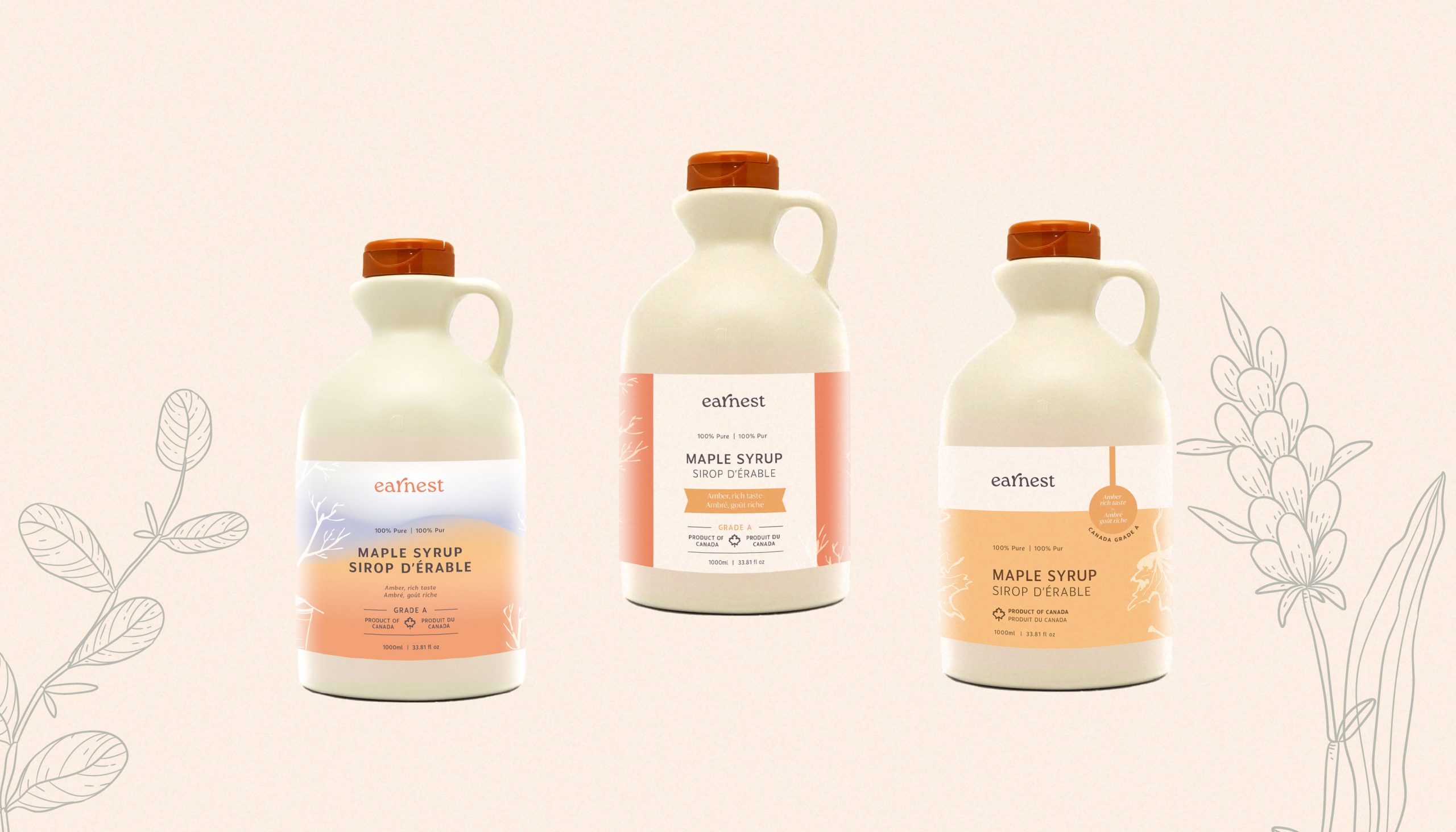 packaging design for maple syrup bottle, in an elegant and minimalistic style. By graphic design studio in lausanne, switzerland