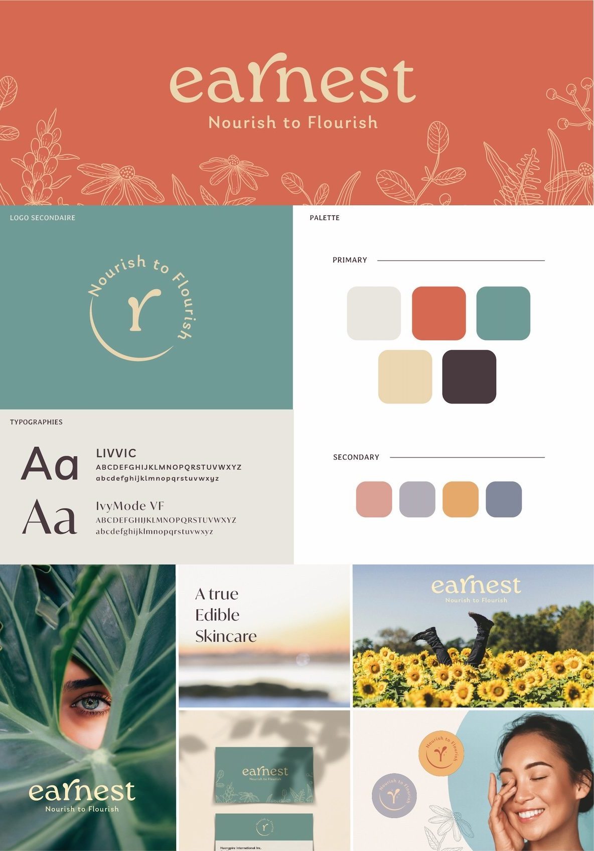 charte graphique d'identité visuelle pour une marque agri-food canadienne, de beauté et santé. Créée par un studio graphique suisse.